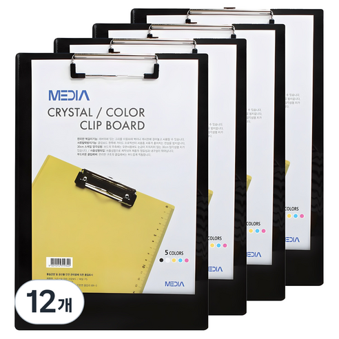 MEDIA 크리스탈 칼라 클립보드 A4, 흑색, 12개