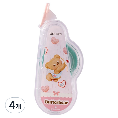 델리 버터베어 양면 풀테이프 6mm x 12m, 핑크, 4개