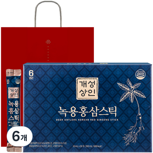 개성상인 녹용 홍삼 스틱 30개입 + 쇼핑백, 300ml, 6개
