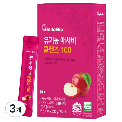 헬로바이오 유기농 애사비 클렌즈 100 14개입, 210g, 3개