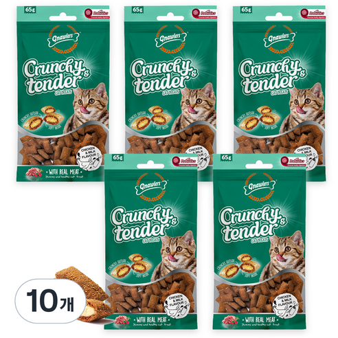 놀러즈 크런치 앤 텐더 고양이 간식, 혼합(닭고기/우유), 65g, 10개