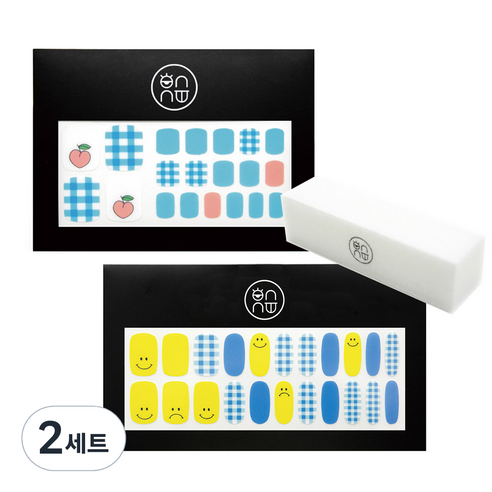 온유네일 푸딩젤 피치 크러쉬 페디스티커 + 블루깅엄스마일 네일스티커 + 샌딩버퍼, 혼합색상, 2세트