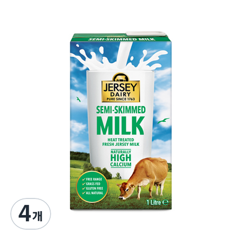 저지데어리 저지우유 1L, semi skimmed, 4개