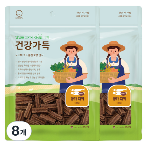 굿데이 강아지 건강가득 간식 져키, 250g, 8개, 황태