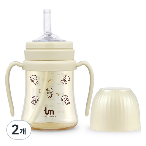 토비앤몰리 PPSU 토비 빨대컵, 180ml, 2개, 바닐라