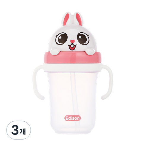 에디슨 프렌즈 흘림방지 입체 빨대컵 2, 토끼 래니, 3개, 300ml