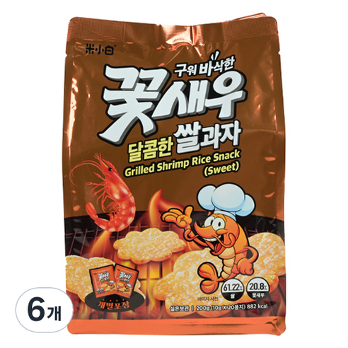 미소백 꽃새우 달콤한 쌀과자, 200g, 6개