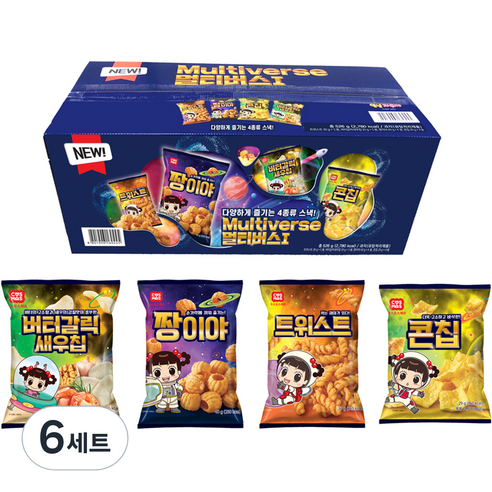 코스모스제과 멀티버스1 과자세트, 트위스트 5p + 버터갈릭새우칩 5p + 짱이야 4p + 콘칩 4p, 6세트