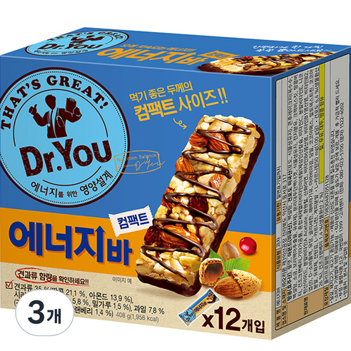 닥터유 에너지바, 408g, 3개