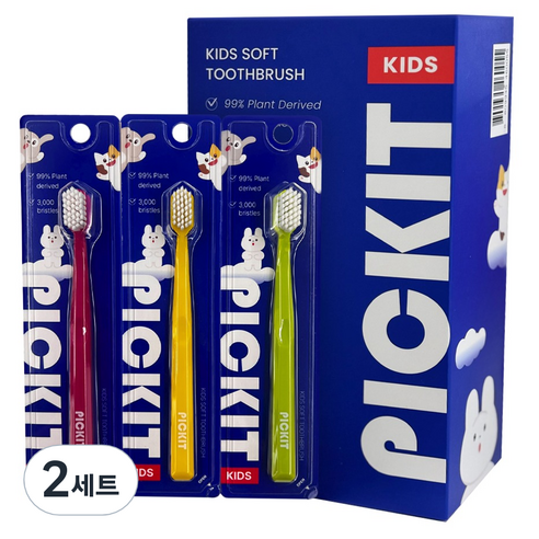 픽킷 저자극 어린이 칫솔 3종 x 3p 세트, 레드, 그린, 옐로우, 9개입, 2세트