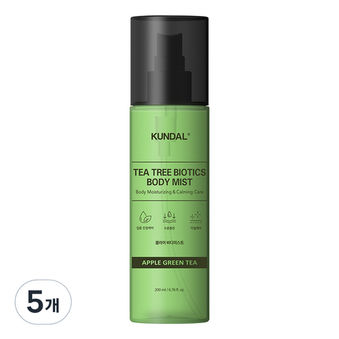 쿤달 티트리 바이오틱스 클리어 바디 미스트 애플그린티향 200ml, 244g, 5개