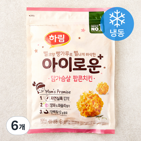 하림 아이로운 닭가슴살 팝콘치킨 (냉동), 500g, 6개