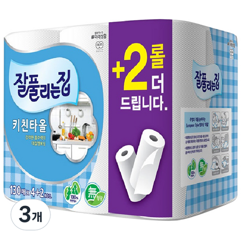 잘풀리는집 천연펄프 키친타올 130매, 18개
