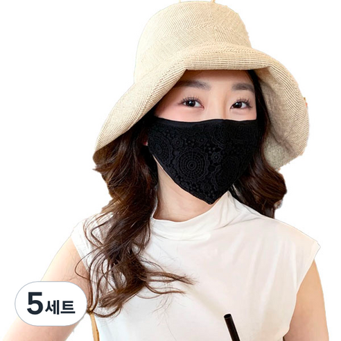노팅힐 입체자수 레이스 마스크 + 필터 2p 세트 블랙, 5세트