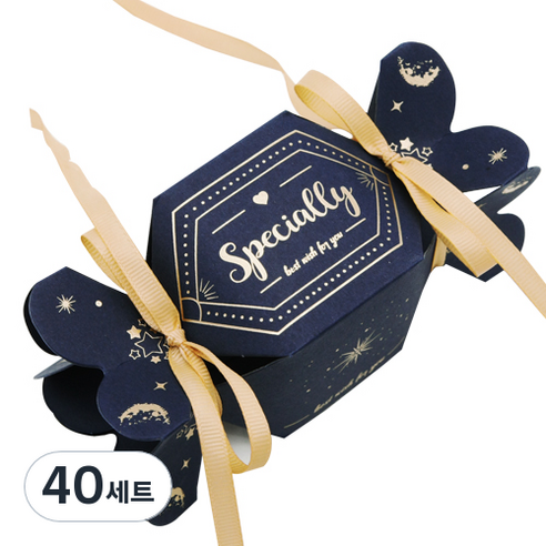 도나앤데코 specially 스위트 캔디형 선물 상자 + 리본 2p 세트, 상자(네이비), 리본(골드), 40세트