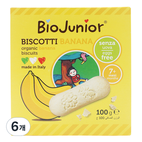 바이오주니어 유아용 유기농 바나나 비스킷, 바나나맛, 100g, 6개