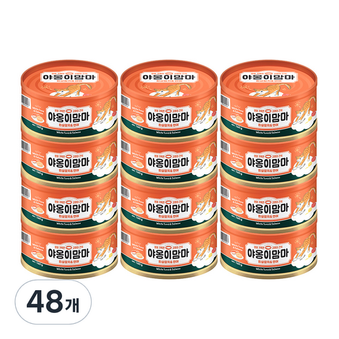 인터펫코리아 야옹이맘마 고양이 간식캔 160g, 흰살참치 + 연어 혼합맛, 48개