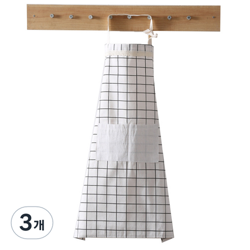 에이스 체크 패브릭 앞치마 60 x 77 cm, A02, 3개