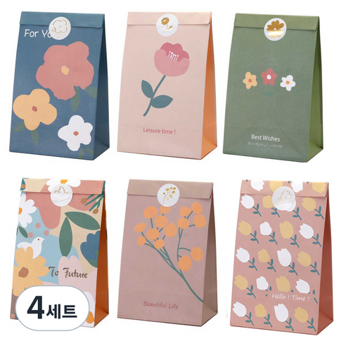 인디케이 블루밍 플라워 페이퍼백 6p + 스티커 6p 세트, 혼합색상, 4세트