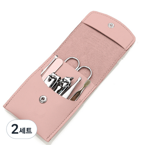 미카엘그라운드 손톱 깎이 7종 세트, 2세트, 핑크(케이스), 실버(도구)
