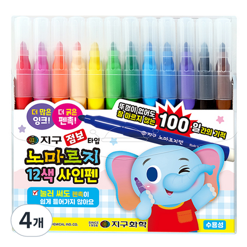 지구화학 점보 노마르지 12색 사인펜, 혼합색상, 4세트