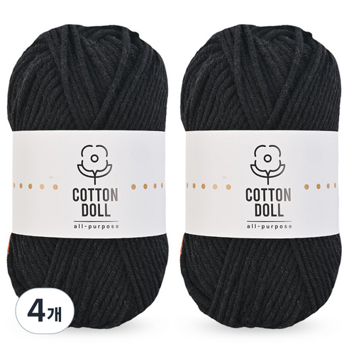 니뜨 코튼돌 뜨개실 50g, 4개, 23 블랙