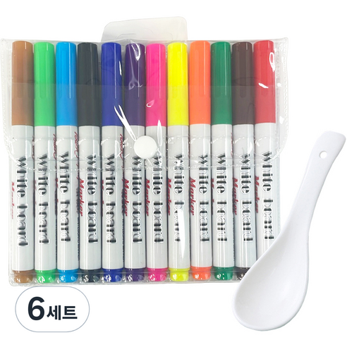 동아피엠에스 워터 플로팅펜 보드마카 12종 + 도구 세트, 빨강, 핑크, 주황, 노랑, 연두, 초록, 하늘, 파랑, 보라, 연갈, 흑갈, 검정, 6세트