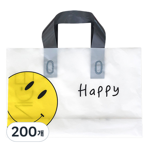스마일 손잡이 비닐 가방, 노랑, 200개