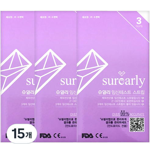 슈얼리 임신테스트 스트립, 3개입, 15개