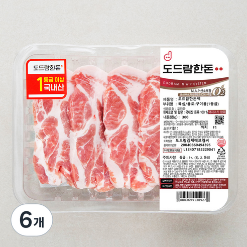 도드람 한돈 1등급 목심 구이용 (냉장), 300g, 6개