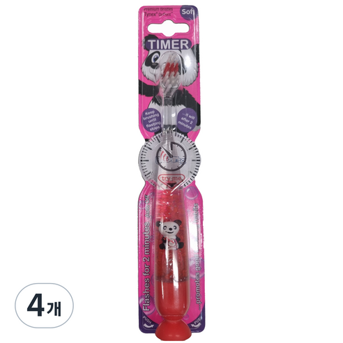 비브라이트 캐릭터 LED 타이머 동물친구 어린이 칫솔, 팬더(레드), 1개, 4개
