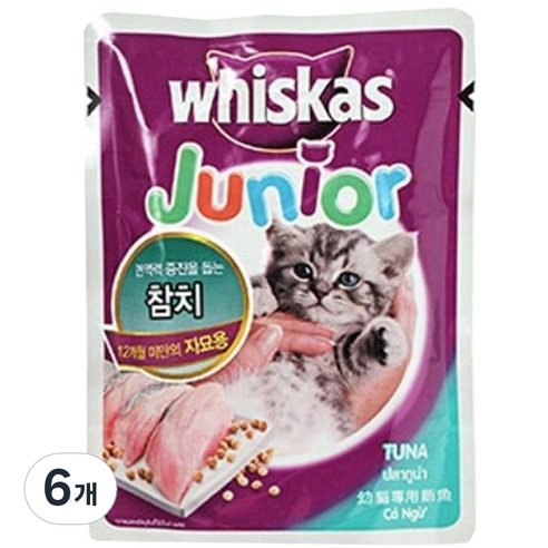 위스카스 고양이 습식사료 파우치 주니어, 참치, 85g, 6개