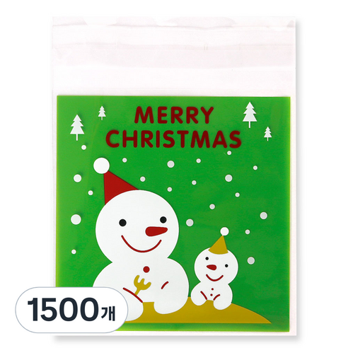 인디케이 크리스마스 해피눈사람 선물포장 비닐봉투, 혼합색상, 1500개
