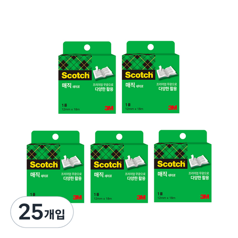 스카치 매직 테이프 리필 12mm x 18m, 혼합 색상, 25개