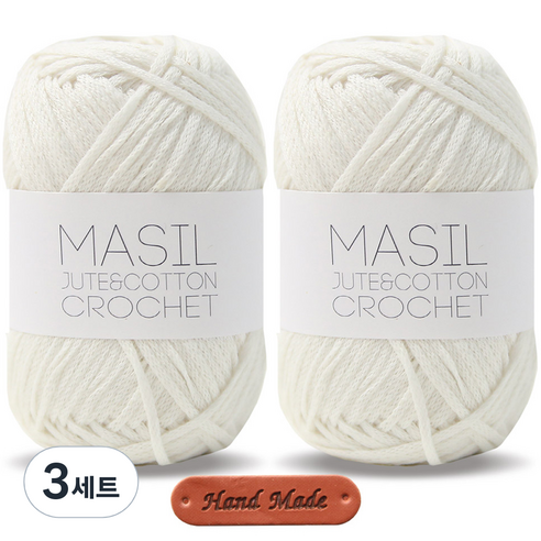니뜨 마실 60g x 2p + 핸드메이드 가죽 라벨 세트, 02 아이보리, 3세트