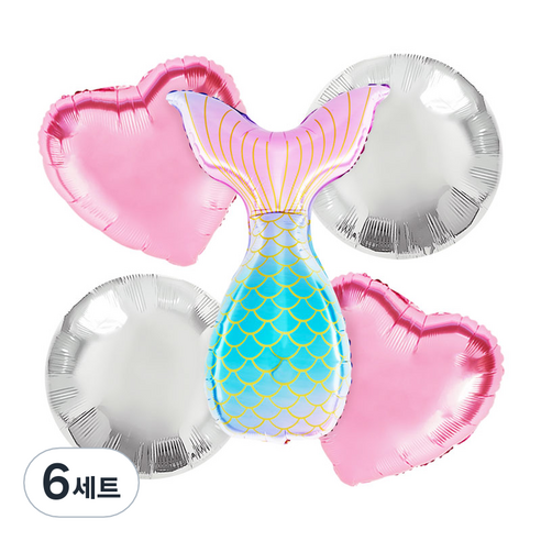 파티팡 원팩 캐릭터은박풍선 인어공주 러블리톤 부케 5종세트, 혼합 색상, 6세트