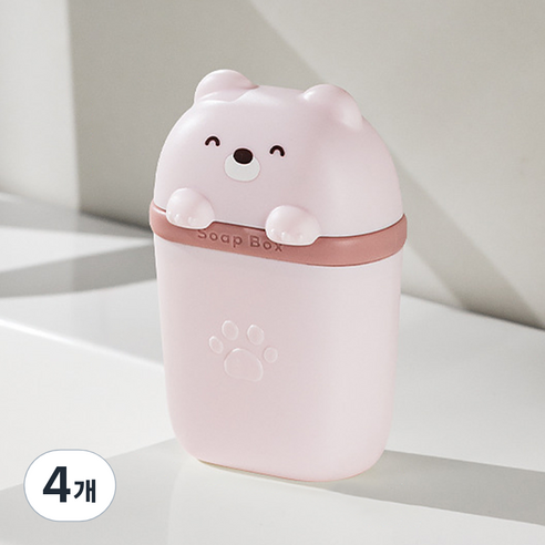 살림제작소 휴대용 곰돌이 비누케이스, 핑크, 4개