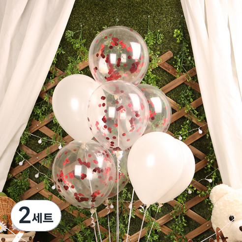 펄 혼합 메탈릭 컨페티 풍선세트, 레드, 2세트