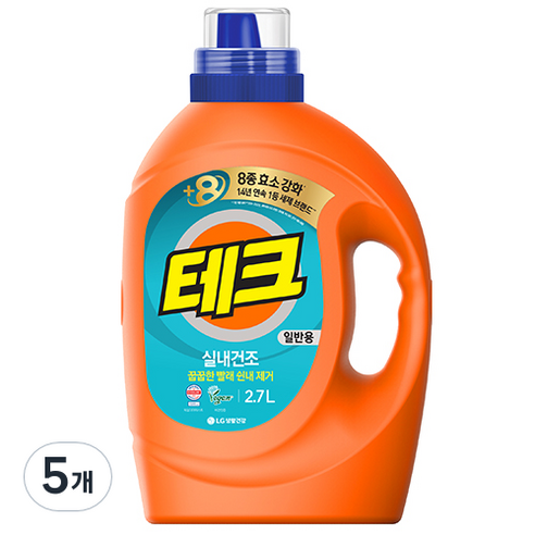 [비건라이프] 테크 실내건조 세탁세제 일반용 본품, 2.7L, 5개