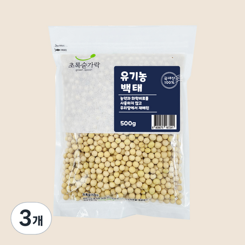 초록숟가락 유기농 백태, 500g, 3개