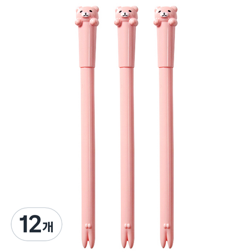 큐티베어 젤펜 0.5mm, 핑크, 12개