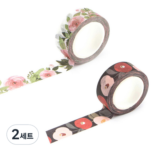 라이프포인트 내츄럴 일러스트 마스킹 테이프 02동백꽃 세트, 02동백꽃, 11동백나무, 2세트