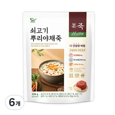 본죽 Healthy 쇠고기 뿌리 야채죽, 330g, 6개