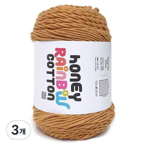 니뜨 허니 레인보우 코튼 뜨개실 100g, 346카라멜, 3개