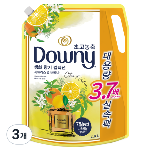 다우니 초고농축 생화향기 컬렉션 섬유유연제 시트러스 앤 버베나 리필, 2.6L, 3개