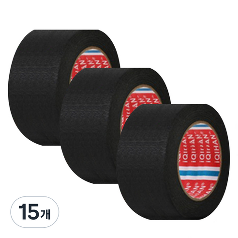 iQIHAN 칼라 마스킹 종이테이프 50mm x 15m, 블랙, 15개