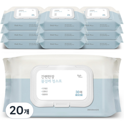 데일리워터 간편한장 물걸레 청소포 대형 캡형 30매, 20개