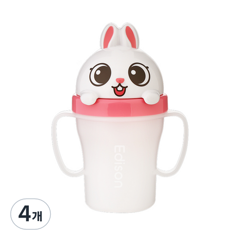에디슨 국산 프렌즈 흘림방지 빨대컵 3, 토끼 래니, 4개, 200ml