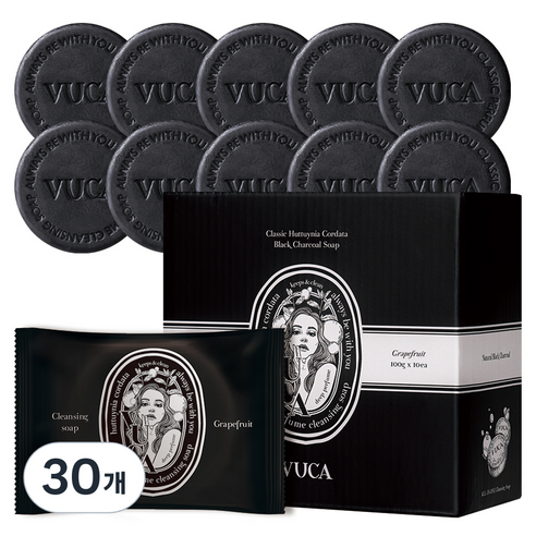 뷰카 클래식 어성초 블랙 차콜 비누 자몽향, 100g, 30개