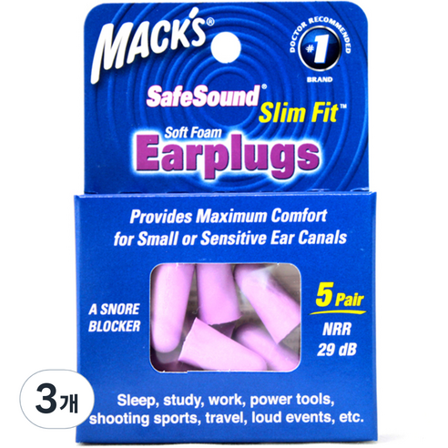 Macks 소프트폼 이어플러그 슬림핏, 3개, 5쌍